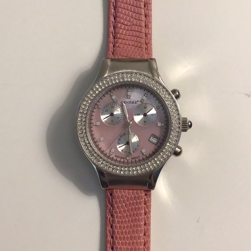 Cenere Diamond Faced Genuine Lizard Leather Wristband Watch